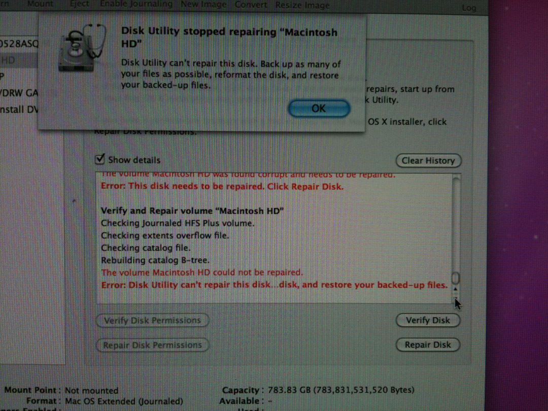 Using Disk Utility to verify or repair.